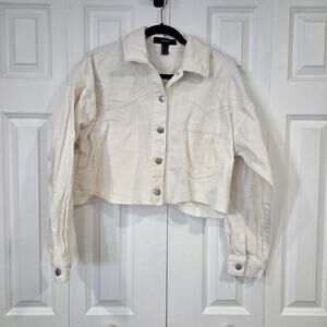 Forever 21 Crop Corduroy Button-Up Cream Jacket   Medium Y2k
